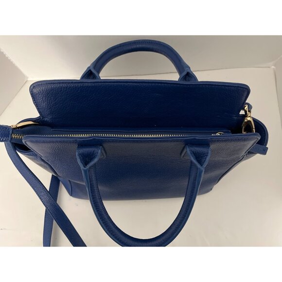 Onna Ehrlich Blue Pebbled Leather Handbag CB Gold Hardware Tassel Zip Close NEW - Picture 10 of 14